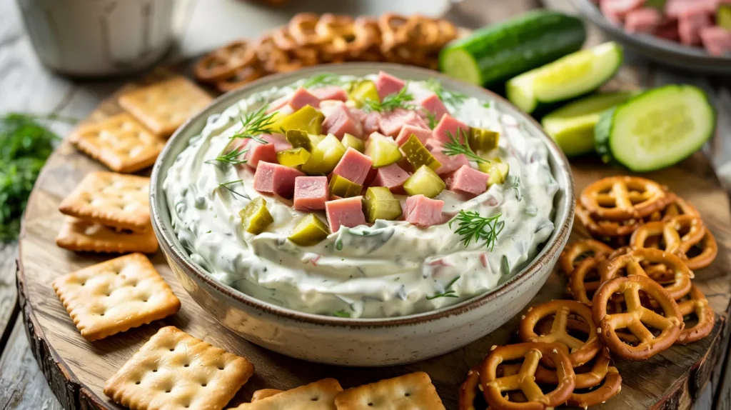 Dill Pickle Dip with Ham Perfect Party Appetizer