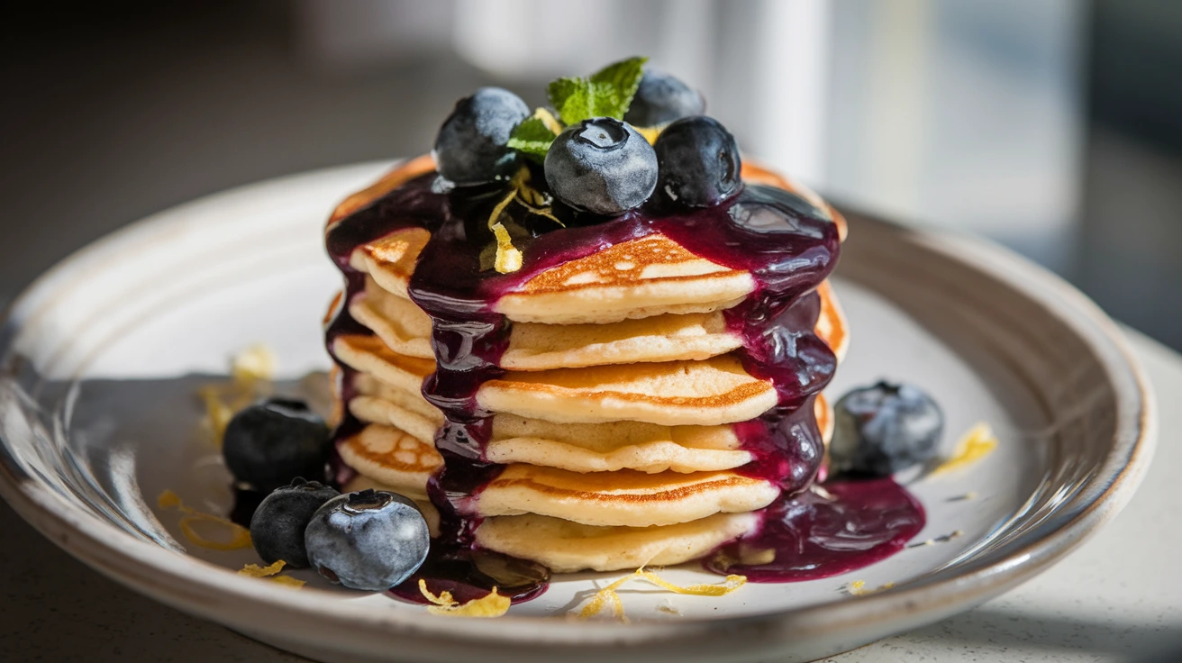 Lemon Pancakes With Blueberry Sauce