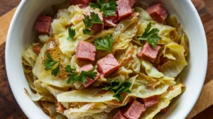 fried cabbage and ham