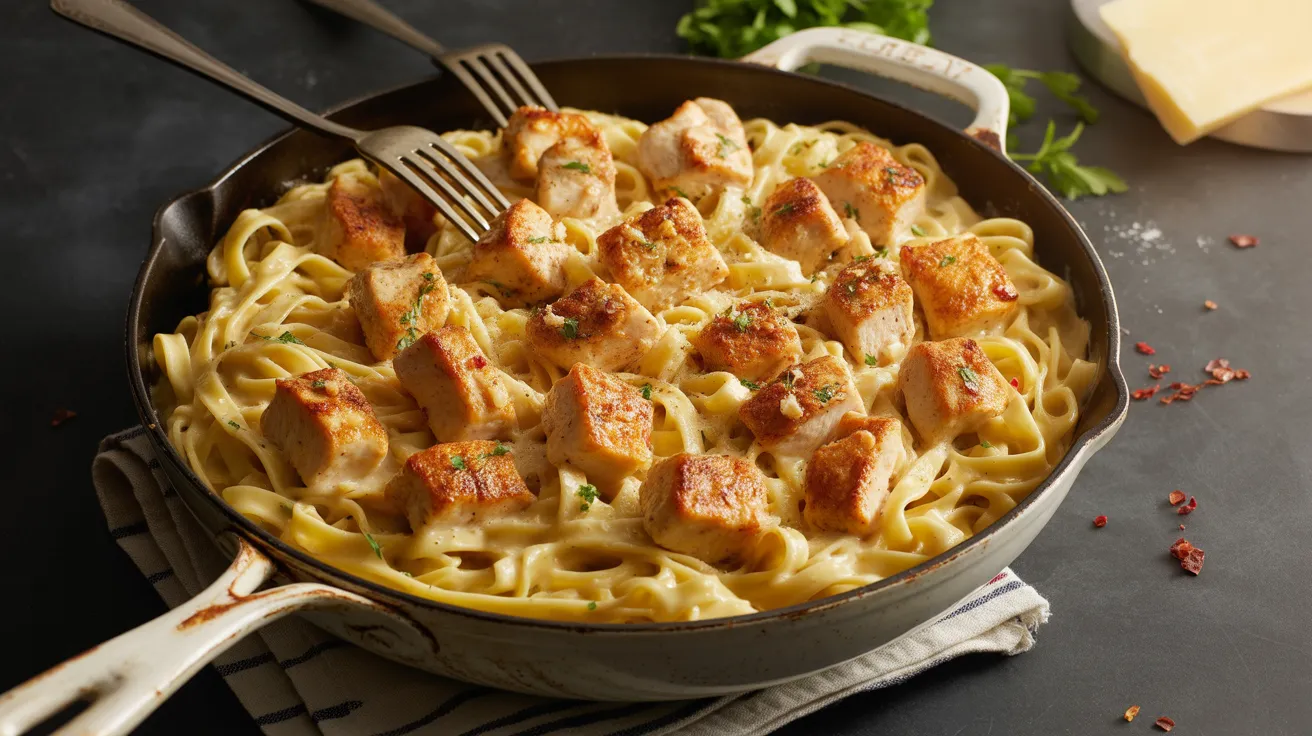 Garlic Butter Chicken Bites with Creamy Parmesan Pasta