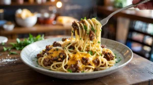 Cheesy Garlic Butter Linguine Pasta With Savory Ground Beef Recipes With Ground Beef