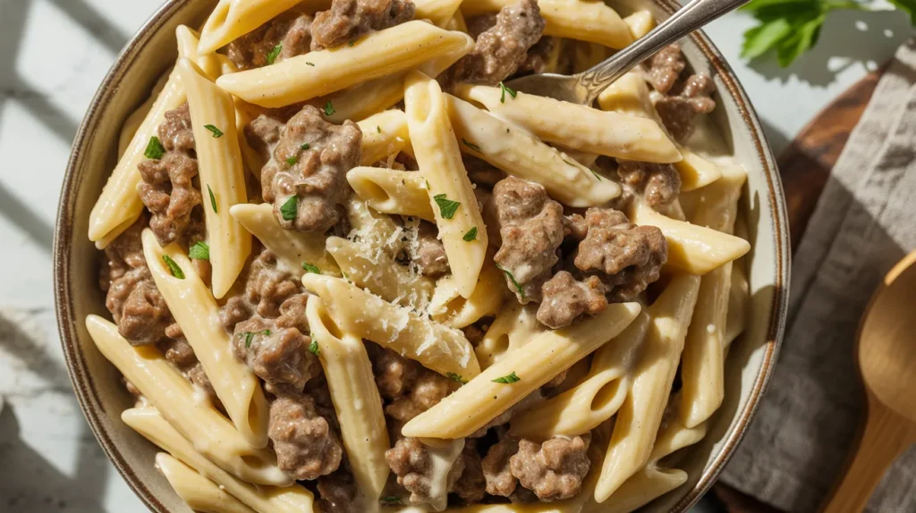 Ground Beef Pasta (no tomato sauce) Pasta with Protein recipe