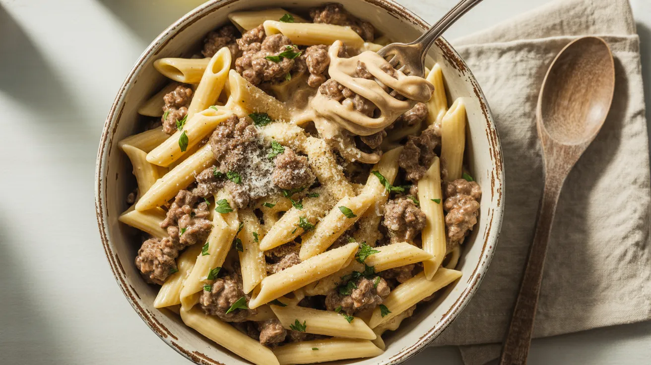 ground beef pasta no tomato sauce