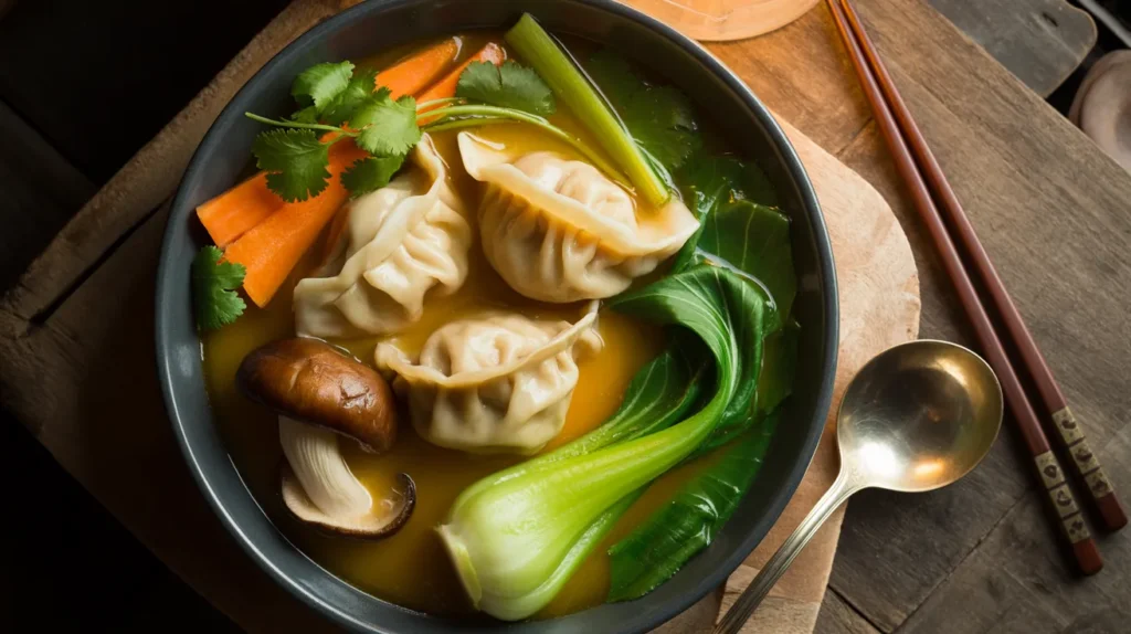 Easy Potsticker Soup with Mushrooms and Bok Choy Soup recipe