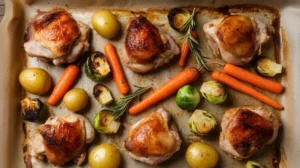 sheet pan roasted chicken thighs with vegetables