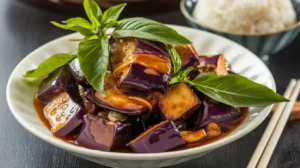 stir fried eggplants with basil