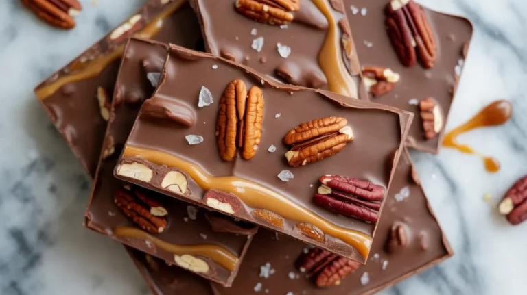 chocolate bark with caramel and pecans