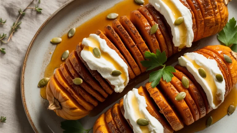 hasselback garlic-maple butternut squash with whipped ricotta