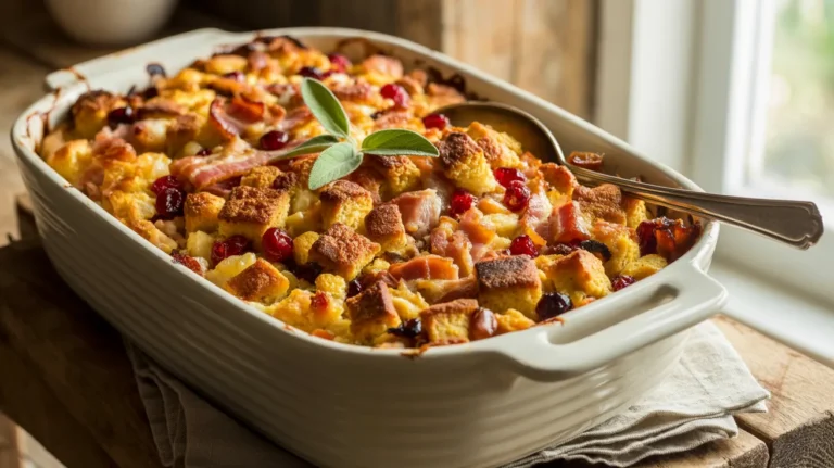 hot honey cranberry bacon cornbread stuffing