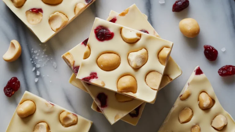 macadamia white chocolate bark with cranberries