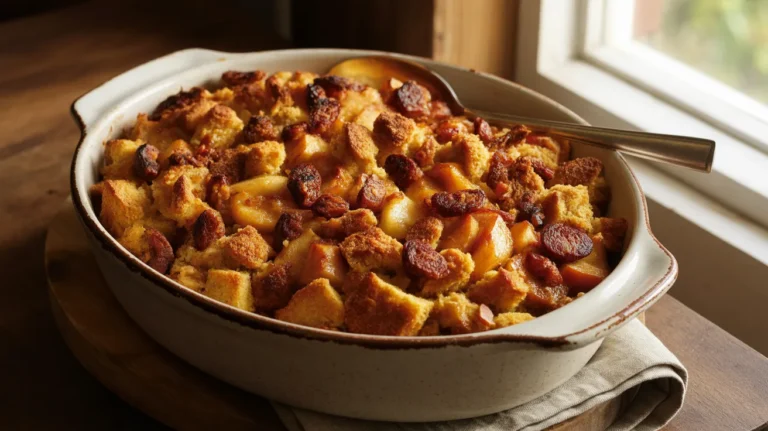 maple-glazed apple and chorizo cornmeal stuffing