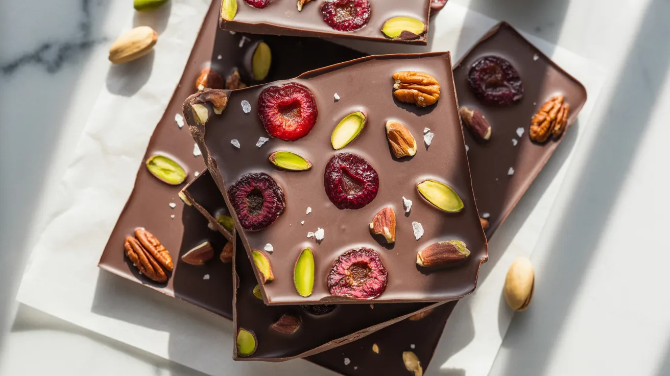 salted chocolate cherry pistachio pecan bark