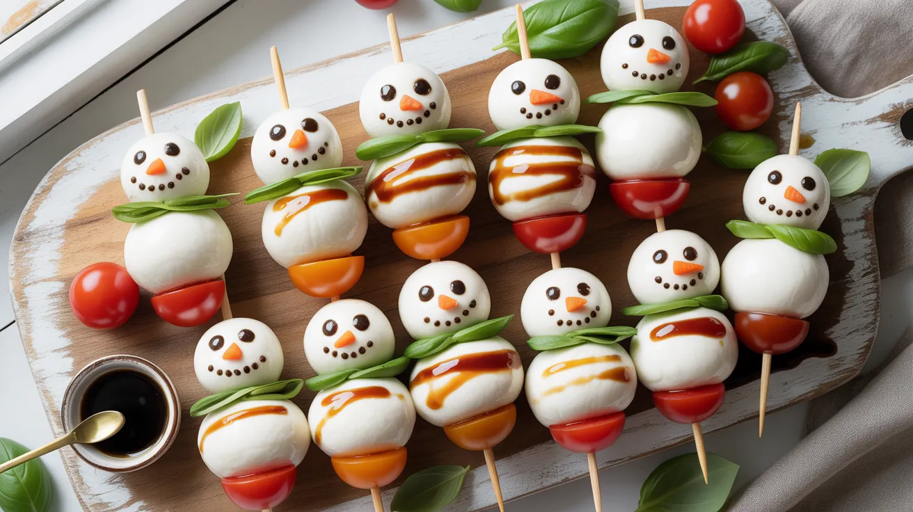 caprese snowman skewers