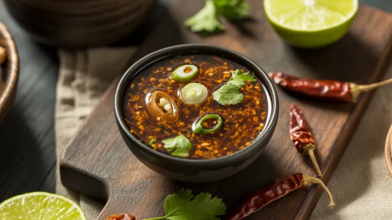 Thai tamarind chili dipping sauce with roasted rice powder
